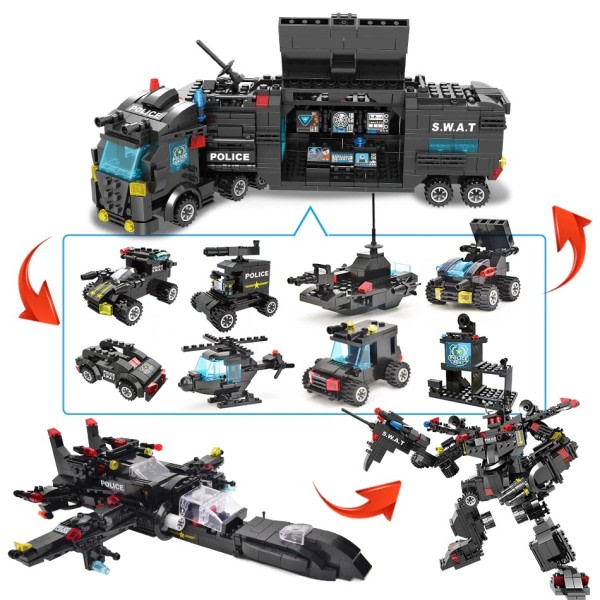 SWAT politi station lastbil model byggeklodser by maskine helikopter bil figurer klodser pædagogisk legetøj