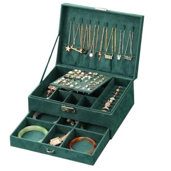 Dubbel förvaring box för män och kvinnor lyx vintage stil smycken