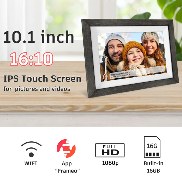 32GB minne 10,1 tum smart digital bild ram trä WiFi IPS HD 1080P elektronisk digital foto ram pekskärm