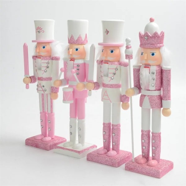 Nötknäppare Rosa Glitter Soldat Docka Kreativt Hantverk Figurin Trä docka Jul presenter prydnader