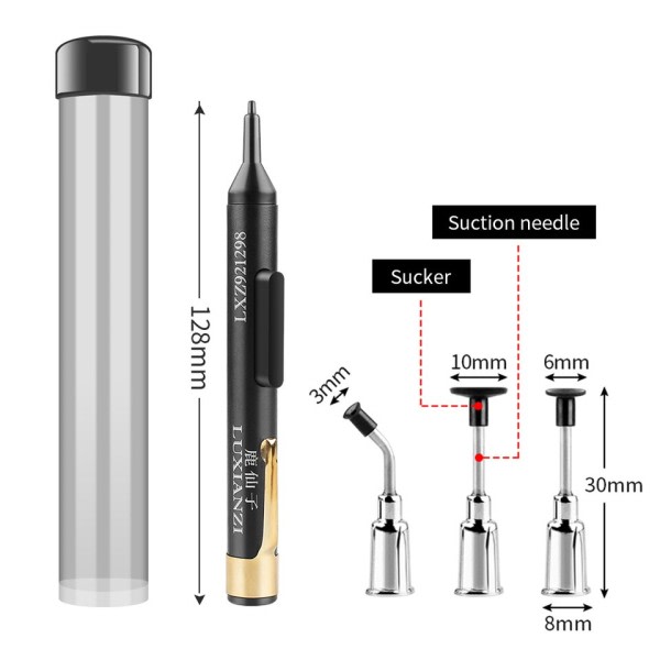 Vakuum suge penn fjerner suger pumpe kit IC SMD pinsett opphenting verktøy loddelodd avlodding med 3 suge overskrifter