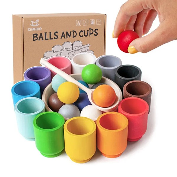 Regnbue Ball og kopper Farge Sortering Spill Fine Motor Tidlig Utdanning Læring Leker