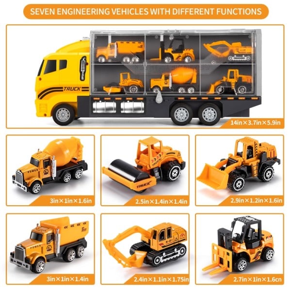 Stor Container Transporter Lekset med Play Mat Mini Engineering Fordon Bil Modell Leksaker