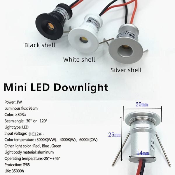 Mini Downlights Led 12V med Remote Control 1W Spotlight Leds