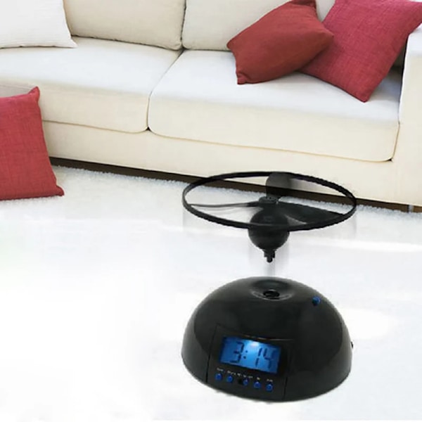 Creative Helicopter Flying Alarm Clock Flying Alarm Clocks Svart Lounge Bord Clock Med LCD Display Desk Alarm Clocks
