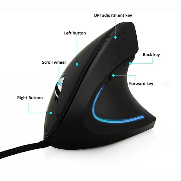 Kabelansluten Höger Vertikal RGB Mus Ergonomisk Gaming Mus 800 1200 1600 3200DPI USB Optisk Handled Hälsosam Mas