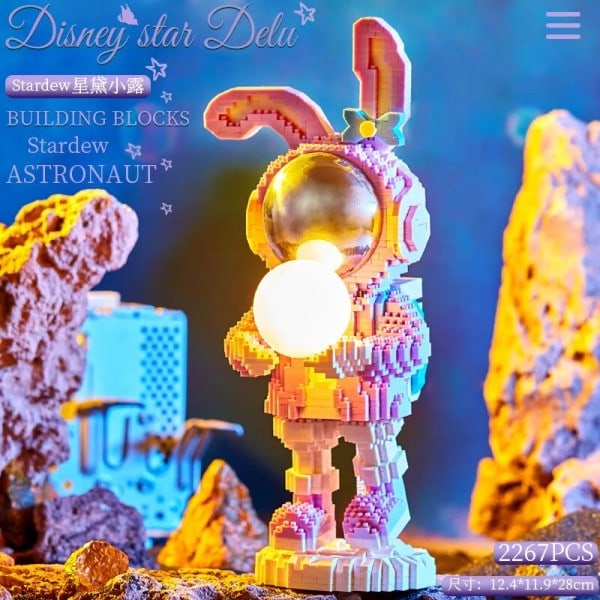 Astronaut Byggeklosser Med LED Lys Bekjennelse ballong Hval Astronaut Mini Diamant Klosser