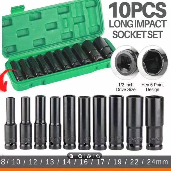10 stykker Udvidet Socket Hoved Elektrisk Socket Set Teleskopisk Socket Hoved Automotive Vedligeholdelse Værktøj