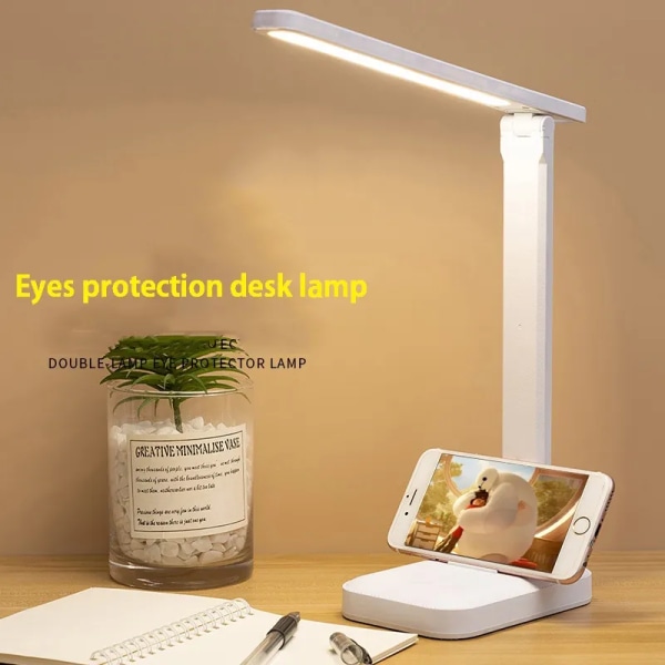 Sammenleggbar bord lampe øyebeskyttelse touch dimmbar LED lampe student hybel soverom lese USB oppladbar bord lampe