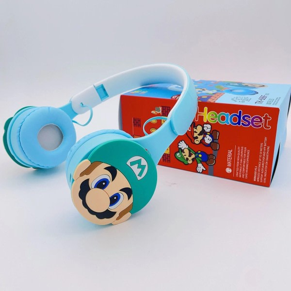 Super Mario Stereo Headset Bluetooth Headset Folding Trådløst Tegneserie Sport Spill Headset