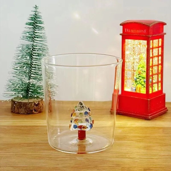 Söt Kreativ Hand blåst glas kopp med vacker 3D jul träd ros hållbar glas mugg