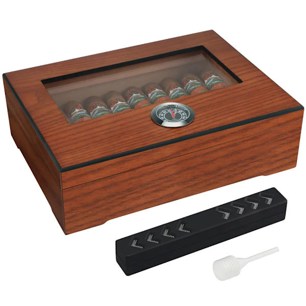 Hygrometer luftfuktare bärbar rökning  tillbehör glas fönster cigarett cederträ fodral