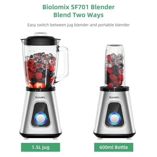 1300W Smoothie Blender med 1,5L Glas Kurk Personliga Blenders Combo för Fryst frukt drycker