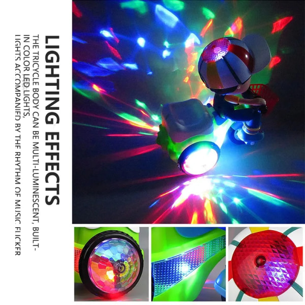 Musik Stunt Cool Trehjuling Bil 360 Degree Rotate Luminous Motorcykel Baby Toy