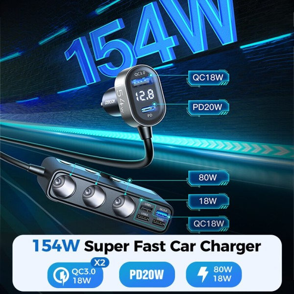154W auto laturi sovitin 9 1 PD 3 pistoke savuke sytytin jakaja lataus itsenäiset kytkimet DC savuke pistorasia