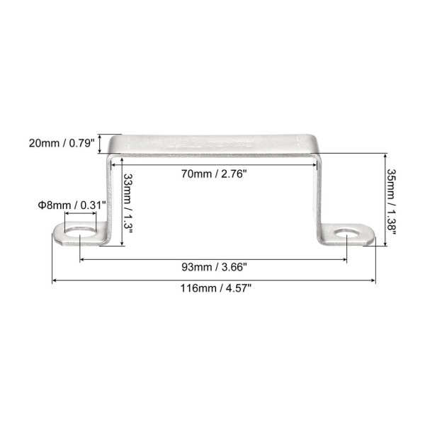 U formet stik beslag 33 x 70mm 304 rustfrit stål