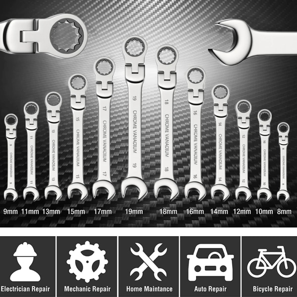 Flex Hode Ratcheting Nøkkel Set Metric Ratchet Combination Senches