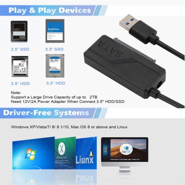 SATA till USB 3,0 kabel upp till 5 Gbps för 2,5 3,5 tum extern hårddisk SSD Hårddisk SATA 7+15 22 Pin adapter USB  3.0 till Sata kabel