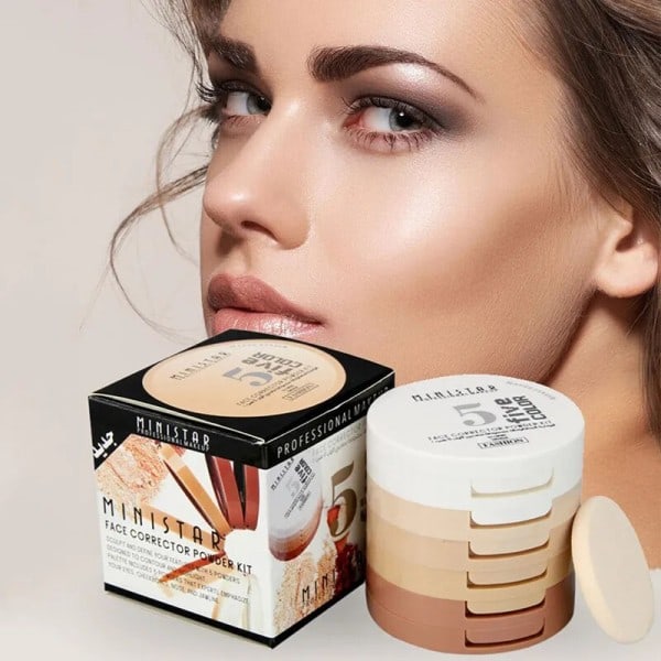 5 In 1 Face Pressed Powder Contour Shading Concealer Foundation Palett