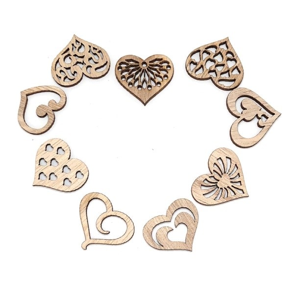 Hjärta Naturligt Trä Spån Openwork Trä Gör-det-själv Hantverk Scrapbook Utsmyckningar Hängande Ornament