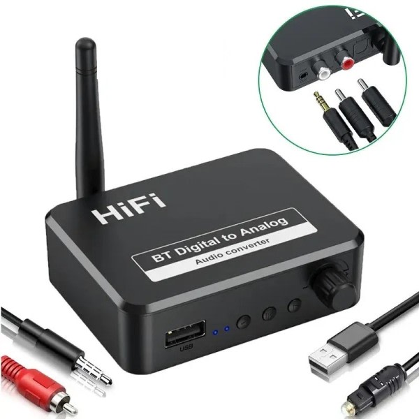 Professionell Digital till Analog Ljud DAC Konverterare Adapter Digital SPDIF Optisk Toslink till 3,5 mm AUX Jack RCA L/R Bluetooth 5 Audio Receiver