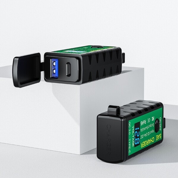 3.1A/4.8A TYPE-C moottoripyörä USB laturi SAE USB C-tyypin volttimittari ON/Ooff kytkin