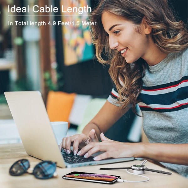 Kabel för Apple Watch Laddare Series 7 8 6 5 SE 4 3 in 1 USB Snabb Portabel Laddningsstation för iphone 14 13 12  11 pro plus 10 9