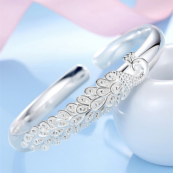 Nytt 925 sterling silver elegant Påfågel öppning skärm armband armband för kvinnor