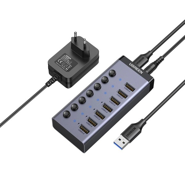 USB C Hub 5Gbps 7 Porter USB3.0 Splitter med Individual OFF/ON Switch LED Indicator  for PC Baptop MacBook Pro/Air