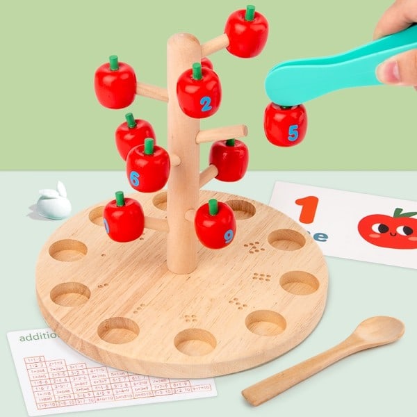 Räkna äpplen leksak, montessori räkna leksaker för småbarn, trä pedagogisk lärande leksak