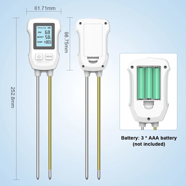 3in1 jord PH testare LCD skärm jord termometer PH temperatur fuktighet mätare jord testare