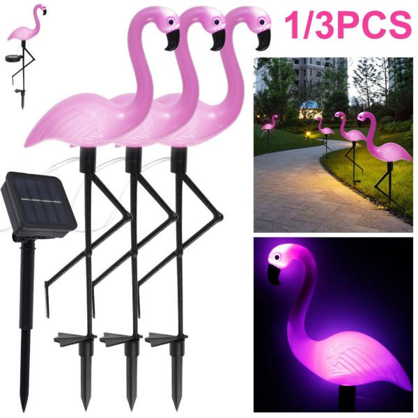 3 STK Flamingo Solar Lys IP55 Vandtæt LED Pink Flamingo Stake Lys Landskab Jord Lampe