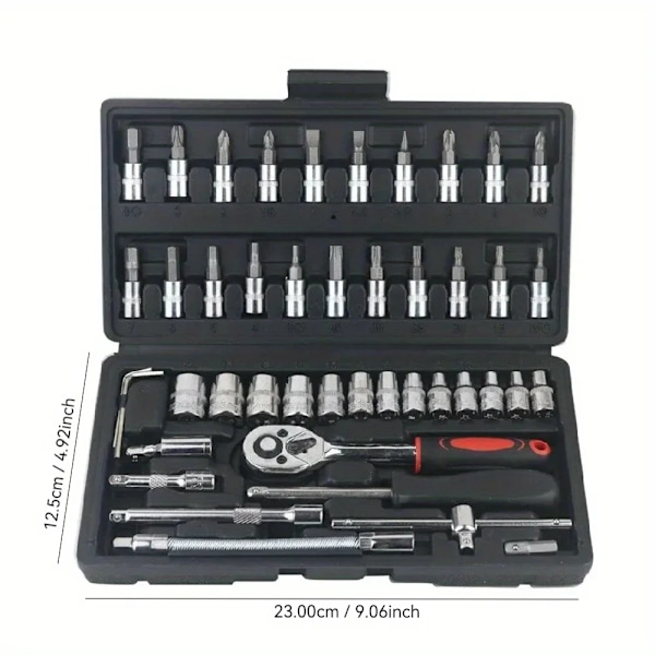 46 bitar Bil Reparation Verktyg Kit 1/4-tums Socket Set