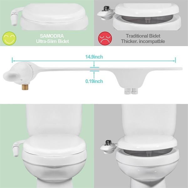 Toilet Bidet Ultra-Slank Bidet Toilet Sæde Fastsats Med Messing Indløb Justerbar Vand Tryk Badeværelse Hygiejnisk Bruser