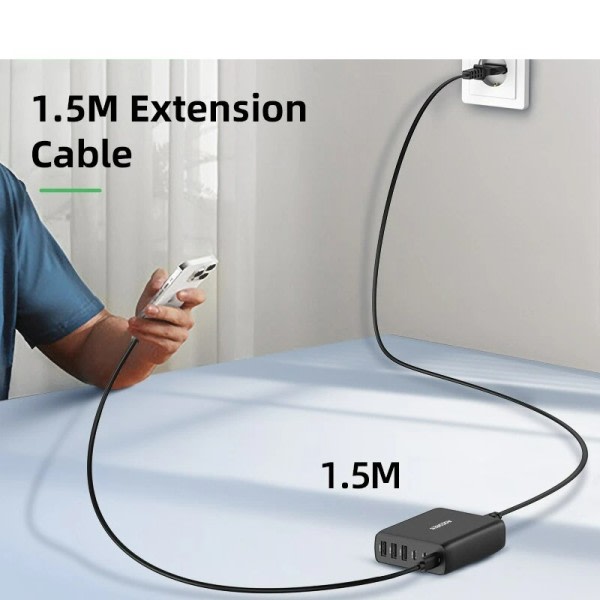 USB Laddare Typ C PD Snabb Laddning Flera 6 portar Skrivbordsladdare