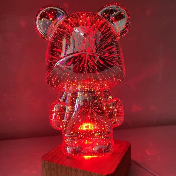 3D glas fyrverkerier liten björn nät rött natt ljus liten björn hem sovrum vardagsrum dekorativt