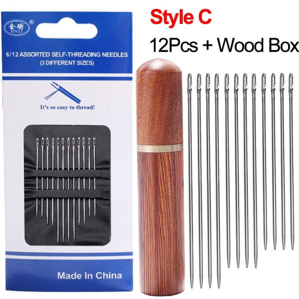 12 Stykk Side Hull Blind Søm Nåler Rustfritt Stål Eldre Selv Tråding Nåler