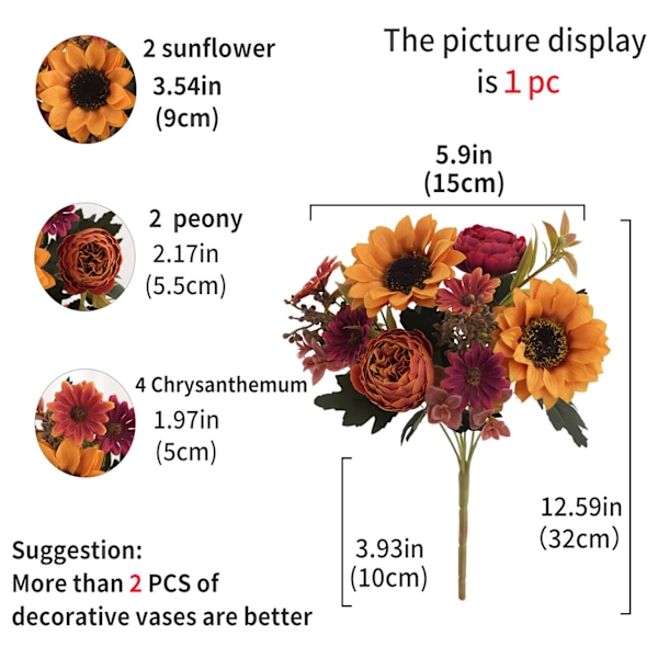 4 bitar Solrosor pion Konstgjorda Blommor