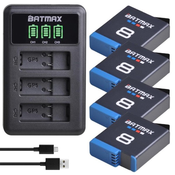 GoPro Hero 8 hero 7 hero8 Musta Akku GoPro 5 Hero 6 Akku Akkus  + LED  USB laturi