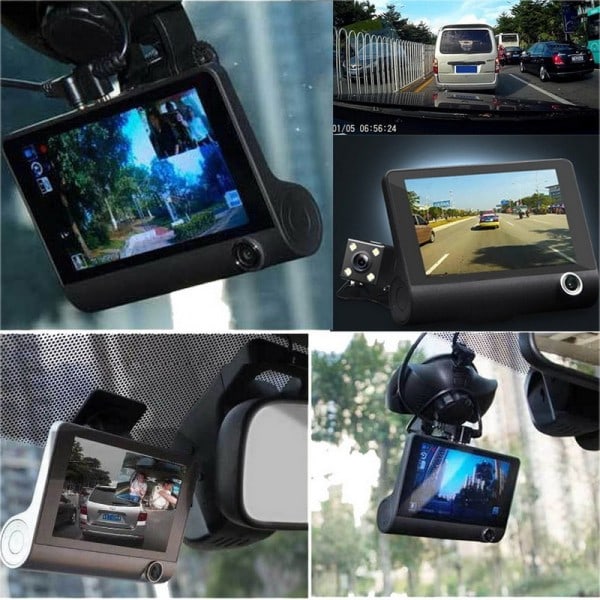 Auto DVR 3 Kamerat Full HD 1080P Kaksois Lenss Auto DVR Kamera 4,0 tuuman LCD Näyttö 170 asteen takanäkymä