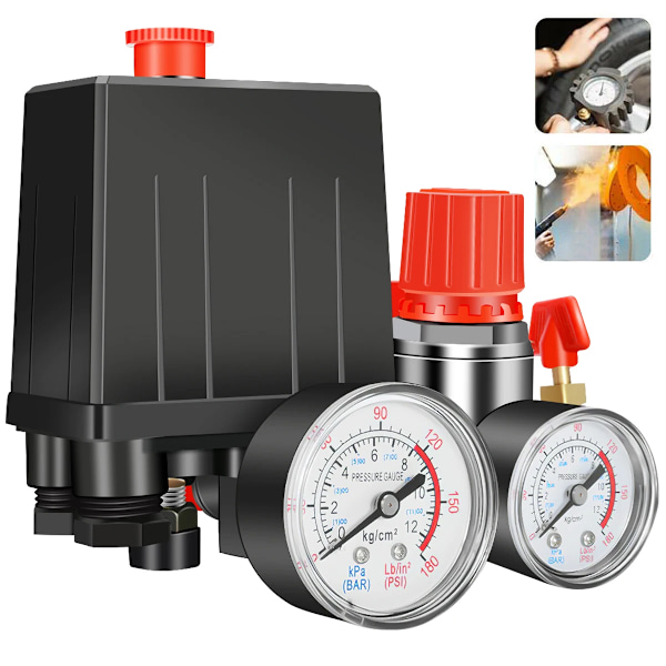 Luft kompressor tryk afbryder ventil kontrol manifold regulator målere