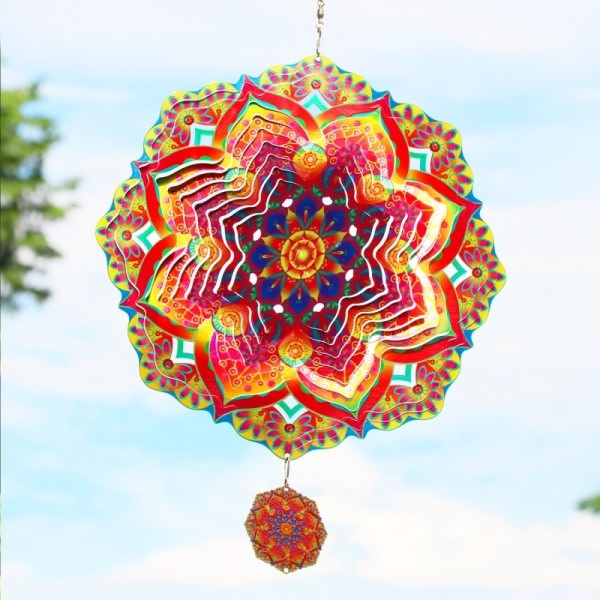 Mandala Wind Spinner Metal 3D Roterande Windchimes Lyx Konst Trädgård Hängande