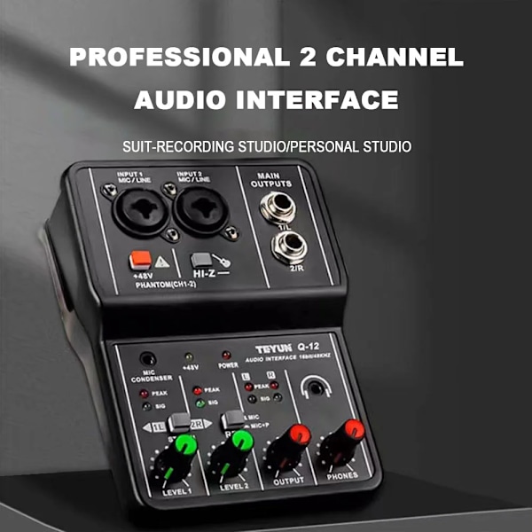 Hög kvalitet 2 kanaler Professionell bärbar Ljud gränssnitt ljudkort konsol mini USB MIXER för gitarr inspelning studio sång