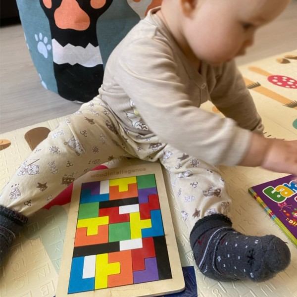 Färgglatt 3D pussel trä tangram matematik leksaker kub spel barn förskola magination former pussel pedagogisk leksak