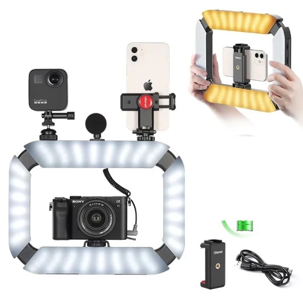 2 in 1 Rig Light Cold Shoe til Mikrofon Tiktok Youtube Live Rig Light