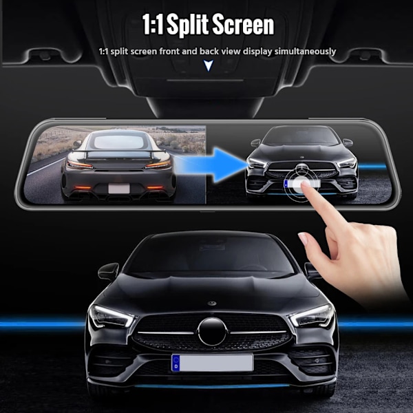 10 tum Bil DVR Spegel Video Inspelare 1080P Touch Skärm Dashcam