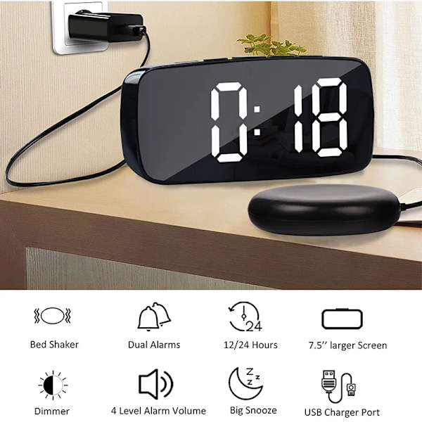 Super högt vibrerande alarm klocka med säng shaker