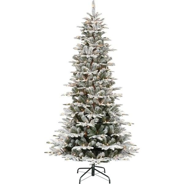 Jul dekorationer 7,5 fot förbelyst smal flockad asp gran konstgjord jul träd