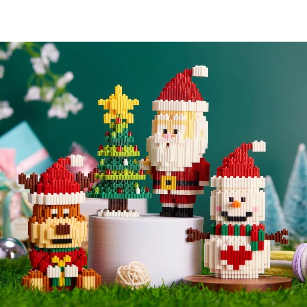 God jul Mikro Byggeklosser Julenissen Elg Snømann Jule Tre montert Mini Klosser Figur leketøy