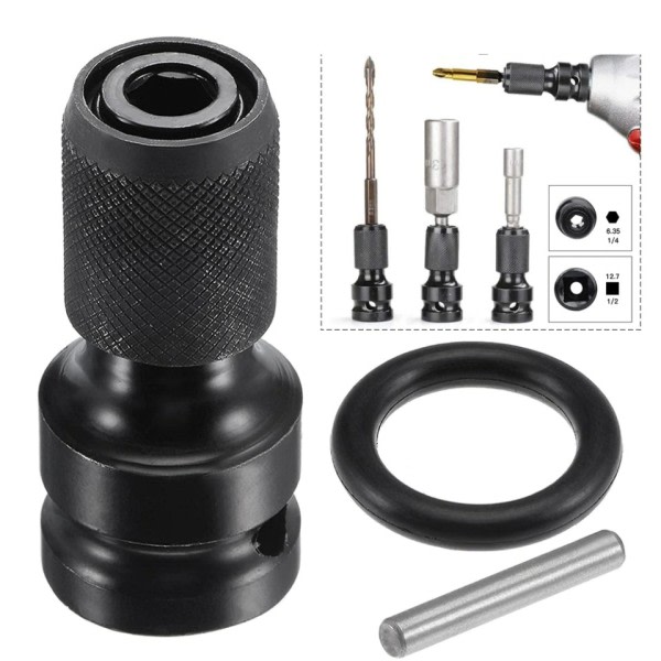 1PC 1/2 inch Square Drive to 1/4 inch Hex Socket Adapter Converter Chuck Adapter